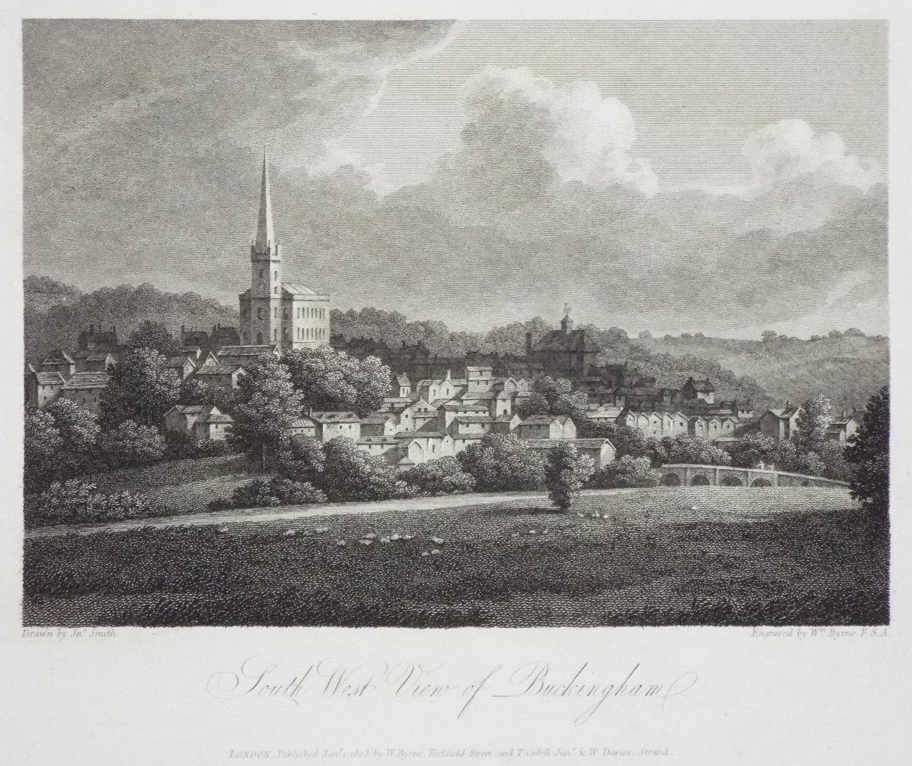 Print - South West View of Buckingham. - Byrne